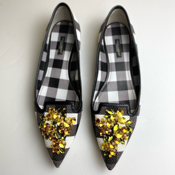 Dolce & Gabbana Shoes - DOLCE & GABBANA Plaid Black Pointed Toe
Embellished Flat